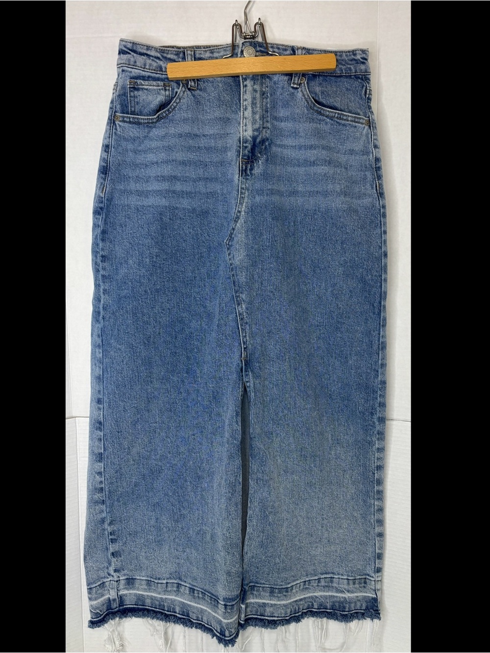 Grand Beach Club High-Waist Maxi Light Blue Denim Skirt Middle Split Western